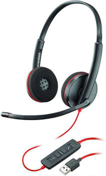 Гарнитура PLANTRONICS Наушники с микрофоном Blackwire C3220 черный/красный 1.5м накладные оголовье