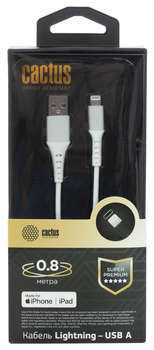 Кабель CACTUS CS-LG.USB.A-0.8 USB  0.8м белый блистер