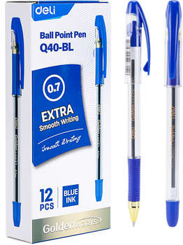 Ручка шариковая DELI Ручка шариков. Arris Golden CQ40-BL прозрачный d=0.7мм син. черн.