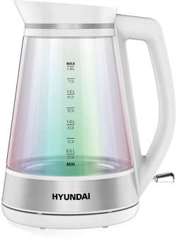 Чайник/Термопот HYUNDAI Чайник электрический HYK-G3037 1.9л. 3000Вт белый/прозрачный корпус: стекло/пластик