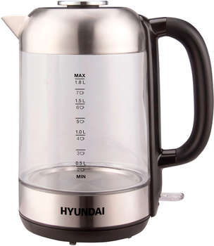 Чайник/Термопот HYUNDAI Чайник электрический HYK-G4034 1.8л. 2200Вт черный/прозрачный корпус: стекло/пластик