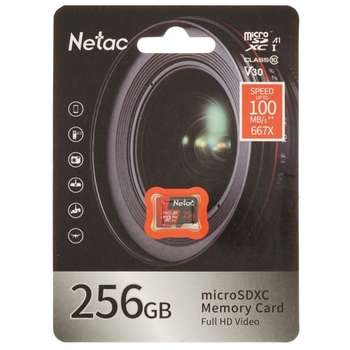 Карта памяти Netac Micro SecureDigital 256GB P500 Extreme Pro MicroSDXC V30/A1/C10 up to 100MB/s, retail pack card only [NT02P500PRO-256G-S]