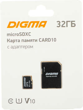 Карта памяти Digma Флеш карта microSDHC 32GB CARD10 V10 + adapter