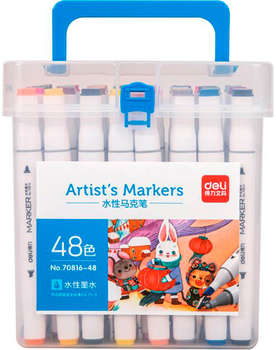 Маркер DELI Набор маркеров для скетчинга 70816-48 двойной пиш. наконечник 48цв. пластиковая коробка