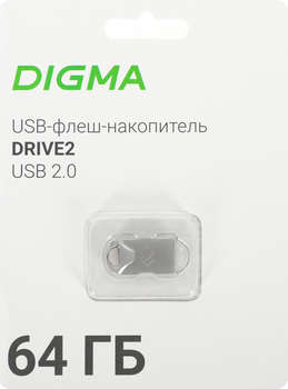 Flash-носитель Digma Флеш Диск 64Gb DRIVE2 DGFUM064A20SR USB2.0 серебристый