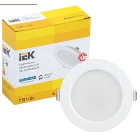Светильник IEK LDVO0-1611-07-4000-K01 LED ДВО 1611 белый круг 7Вт 4000К IP20 {пластик. корпус, диам 95 мм}