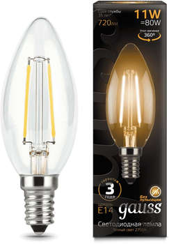 Лампа GAUSS светодиодная 11Вт цок.:E14 свеча 220B 2700K св.свеч.бел.теп. С35