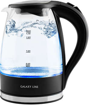 Чайник/Термопот GALAXY LINE Чайник электрический GL 0552 1.7л. 2200Вт черный корпус: стекло/пластик