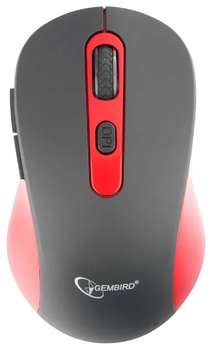 Мышь Gembird MUSW-221-R {беспров., чёрный/красный, 5кн.+колесо-кнопка, 800/1200/1600DPI, 2.4ГГц, трехуровневая система энергосбережения}