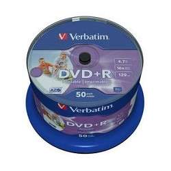 Оптический диск Verbatim Диски DVD+R  4.7Gb 16-х, Wide Photo InkJet Printable,  50 шт, Cake Box