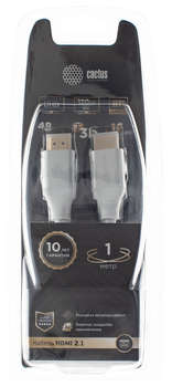 Кабели DVI CACTUS Кабель аудио-видео CS-HDMI.2.1-1 HDMI  1м. позолоч.конт. серебристый