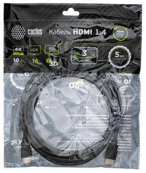 Кабели DVI CACTUS Кабель аудио-видео CS-HDMI.1.4-3 HDMI  3м. позолоч.конт. черный
