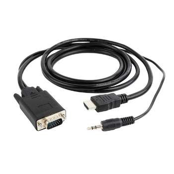 Кабели DVI Cablexpert Кабель HDMI->VGA A-HDMI-VGA-03-6, 19M/15M + 3.5Jack, медь, позол.разъемы, 1.8м, черный, пакет