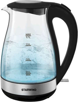Чайник/Термопот STARWIND Чайник электрический SKP3039 1.7л. 2200Вт черный корпус: стекло/пластик