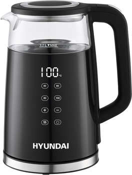 Чайник/Термопот HYUNDAI Чайник электрический HYK-G6404 1.7л. 2200Вт черный/серебристый корпус: стекло/пластик