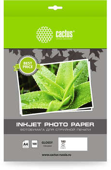 Бумага CACTUS ФотоCS-GA4180100ED A4/180г/м2/100л./белый глянцевое для струйной печати