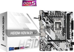 Материнская плата ASRock H610M-HDV/M.2+ D5 Soc-1700 Intel H610 2xDDR5 mATX AC`97 8ch GbLAN+VGA+HDMI+DP