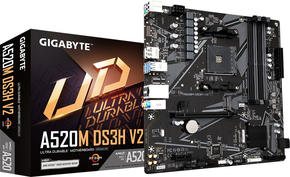 Материнская плата Gigabyte A520M DS3H V2 Soc-AM4 AMD A520 4xDDR4 mATX AC`97 8ch GbLAN RAID+HDMI+DP