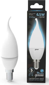 Лампа GAUSS светодиодная 6.5Вт цок.:E14 свеча 220B 4100K св.свеч.бел.нейт.