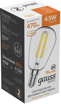 Лампа GAUSS светодиодная Basic 1141115 4.5Вт цок.:E14 220B 2700K св.свеч.бел.теп.