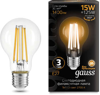 Лампа GAUSS светодиодная Filament 102902115 15Вт цок.:E27 груша 220B 2700K св.свеч.бел.теп.