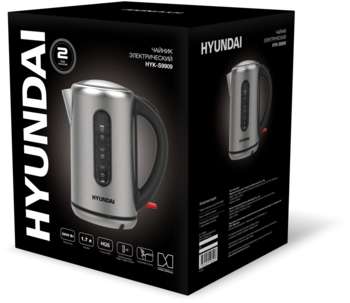 Чайник/Термопот HYUNDAI Чайник электрический HYK-S9909 1.7л. 2200Вт серебристый матовый/черный корпус: металл