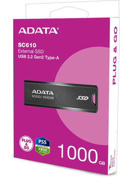 Внешний накопитель A-DATA Накопитель SSD USB 3.1 1TB SC610-1000G-CBK/RD SC610 1.8" черный
