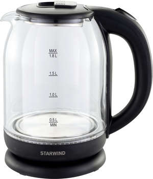 Чайник/Термопот STARWIND Чайник электрический SKG1779 1.8л. 1700Вт прозрачный/черный корпус: стекло