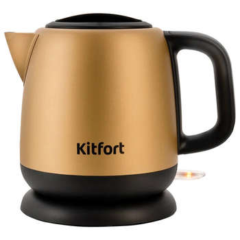 Чайник/Термопот KITFORT Чайник КТ-6111, 1 л, 1630 Вт, закрытый нагревательный элемент, сталь, золотистый/черный