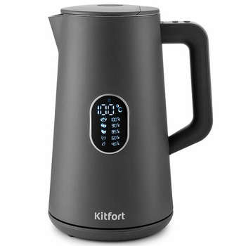 Чайник/Термопот KITFORT Чайник КТ-6115-2, 1,5 л, 1800 Вт, закрытый нагревательный элемент, ТЕРМОРЕГУЛЯТОР, двойные стенки, серый