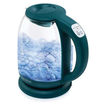 Чайник/Термопот KITFORT Чайник КТ-640-4, 1,7 л, 2200 Вт, закрытый нагревательный элемент, ТЕРМОРЕГУЛЯТОР, стекло, изумрудный