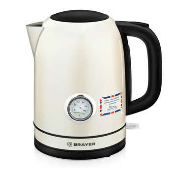 Чайник/Термопот BRAYER Чайник с термометром BR1005YE, 1,7л, 2200Вт, закрытый нагревательный элемент, сталь, бежевый