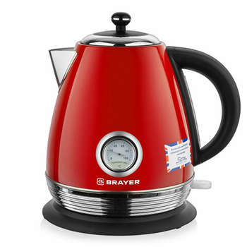 Чайник/Термопот BRAYER Чайник с термометром BR1007RD, 1,7 л, 2200 Вт, закрытый нагревательный элемент, сталь, красный