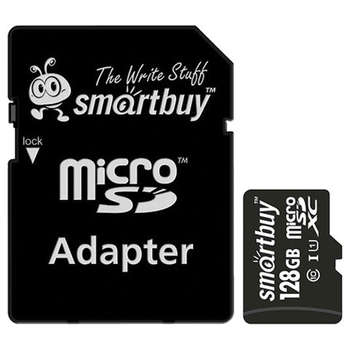 Карта памяти micro SDXC, 128 GB, SMARTBUY, UHS-1 U1, 80 Мб/сек. , с адаптером, SB128GBSDCL1001