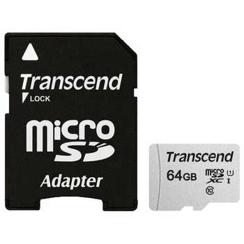 Карта памяти Transcend microSDXC 64 GB UHS-I U1, 95 Мб/сек , адаптер, TS64GUSD300S-A