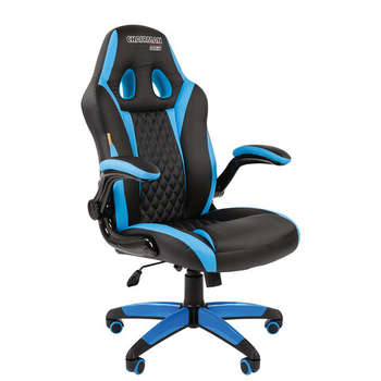 Игровое кресло CHAIRMAN Кресло компьютерное СН GAME 15, экокожа, черное/голубое, 7022779