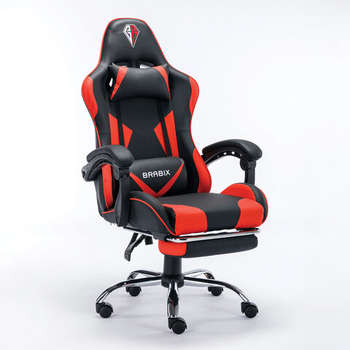 Игровое кресло BRABIX Кресло компьютерное "Dexter GM-135", подножка, две подушки, экокожа, черное/красное, 532799