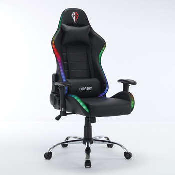 Игровое кресло BRABIX Кресло компьютерное "Lumen GM-150 RGB", подсветка, две подушки, экокожа, черное, 532801
