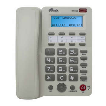 Офисная телефония RITMIX Телефон RT-550 white, АОН, спикерфон, память 100 номеров, тональный/импульсный режим, белый, 80002154