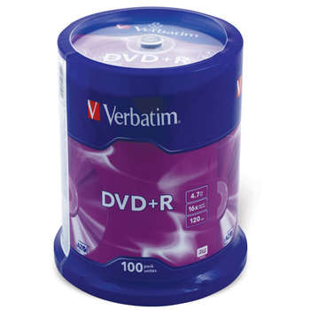 Оптический диск Verbatim Диски DVD+R , КОМПЛЕКТ 100 шт., 43551