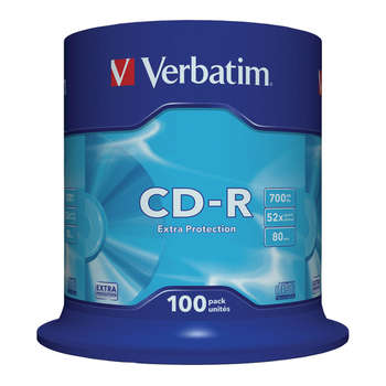Оптический диск Verbatim Диски CD-R 700 Mb 52х Cake Box , КОМПЛЕКТ 100 шт., 43411