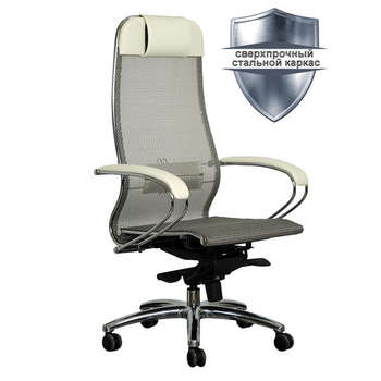 Кресло Метта офисное "SAMURAI" S-1.04, сверхпрочная ткань-сетка, бежевое