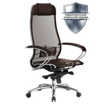 Кресло Метта офисное "SAMURAI" S-1.04, сверхпрочная ткань-сетка, темно-коричневое