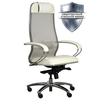 Кресло Метта офисное "SAMURAI" SL-1.04, сверхпрочная ткань-сетка/экокожа, бежевое