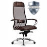 Кресло Метта офисное "SAMURAI" SL-1.04, сверхпрочная ткань-сетка/экокожа, темно-коричневое