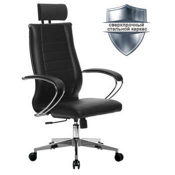 Кресло Метта офисное "К-32" хром, экокожа, подголовник, сиденье и спинка мягкие, черное