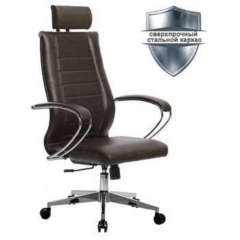 Кресло Метта офисное "К-32" хром, экокожа, подголовник, сиденье и спинка мягкие, темно-коричневое