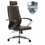 Кресло Метта офисное "К-32" хром, экокожа, подголовник, сиденье и спинка мягкие, темно-коричневое