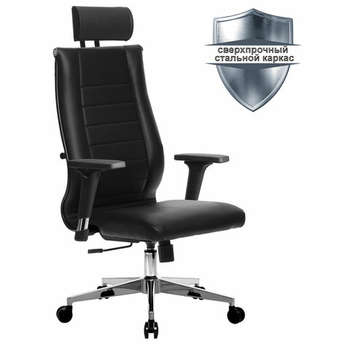 Кресло Метта офисное "К-32-2D" хром, экокожа, подголовник, сиденье и спинка мягкие, черное