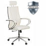 Кресло Метта офисное "К-34" хром, экокожа, подголовник, сиденье и спинка мягкие, белое
